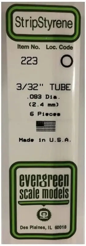 EVERGREEN - 3/32’’ -.093’’ (2.4MM) RND TUBE WHITE STYRENE