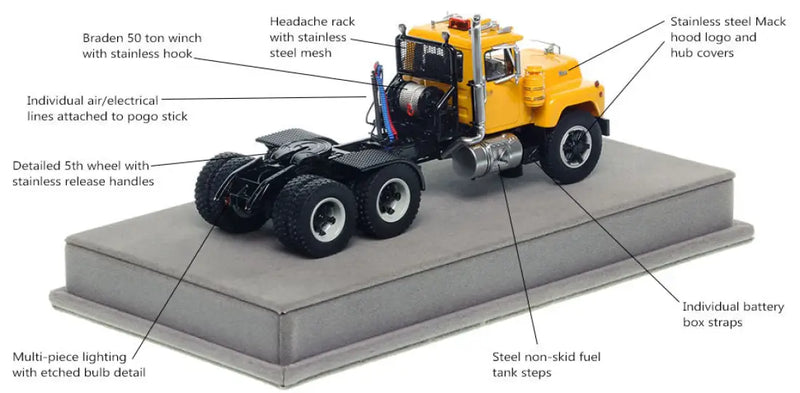 Chargez l'image dans la visionneuse de la galerie, MACK - 1/50 - MACK R TANDEM AXLE TRACTOR YELLOW OVER BLACK