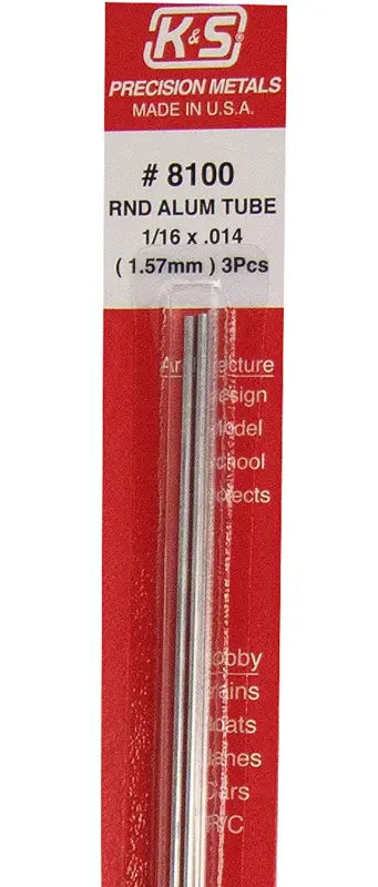 K AND S METALS - 1/16 X.014 RND ALU TUBE PACK OF 3 K&S