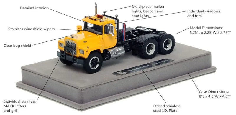 Chargez l&#39;image dans la visionneuse de la galerie, MACK - 1/50 - MACK R TANDEM AXLE TRACTOR YELLOW OVER BLACK
