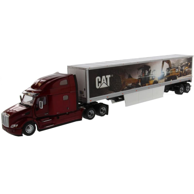 Load image into Gallery viewer, 1/50 - 579 Peterbilt Day Cab with CAT Mural Trailers
